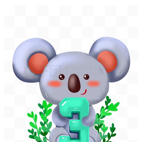 卡通綠色數字3與藍色考拉 數字動漫制作創意解析